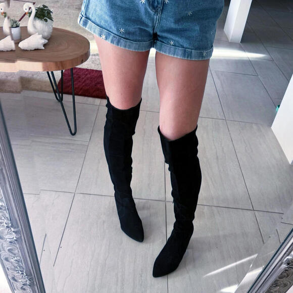 Splendid Over the Knee Suede Leather Boots Black Size 10 - Picture 2 of 11